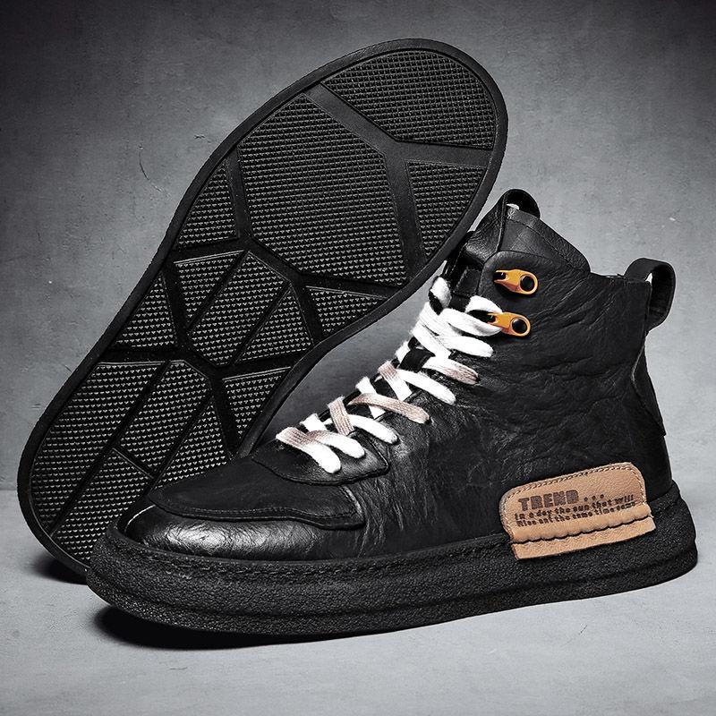 Men Shoes Winter Sneakers Medium-cut Boots Male Vintage Leather Handmade Boots Men's Sneakers Retro Frosty Boots Big Sized44