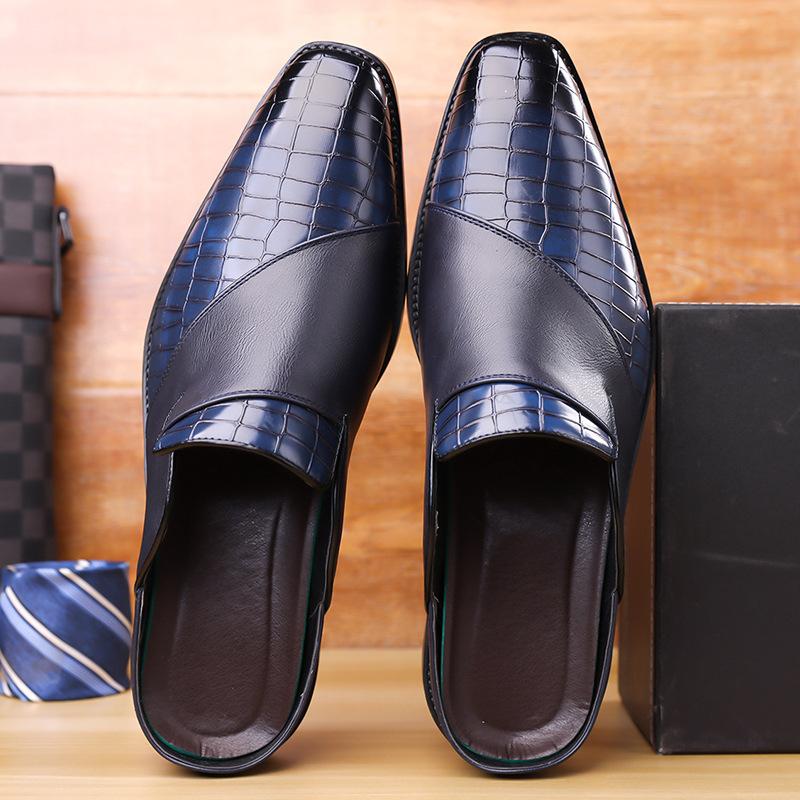 Big Size Fashion Casual No Heel Half Slippers for Men Summer Autumn New Designer Leather Shoes Male Solid Color Mules Man