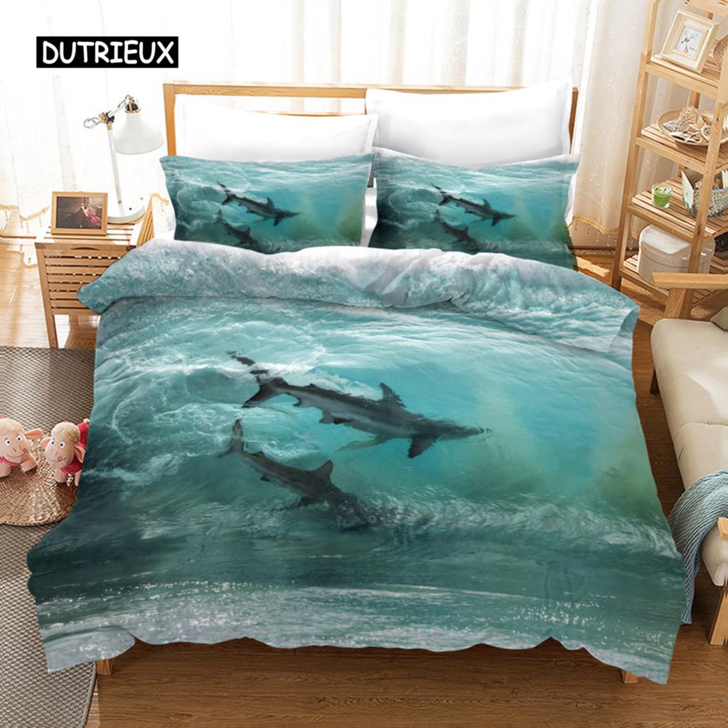 Delfin Bettbezug Set 3D Delfine Springen Bettwäsche Set Polyester Meerestier Thema Für Teenager Doppel Queen King Size Bettdeckenbezug