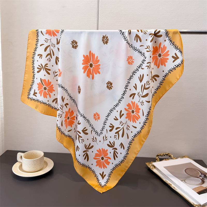 Korean Version Of Printed Imitation Silk Scarf Square Scarf High-End Shawl Versatile Neck Small Square Scarf Headscarf Female