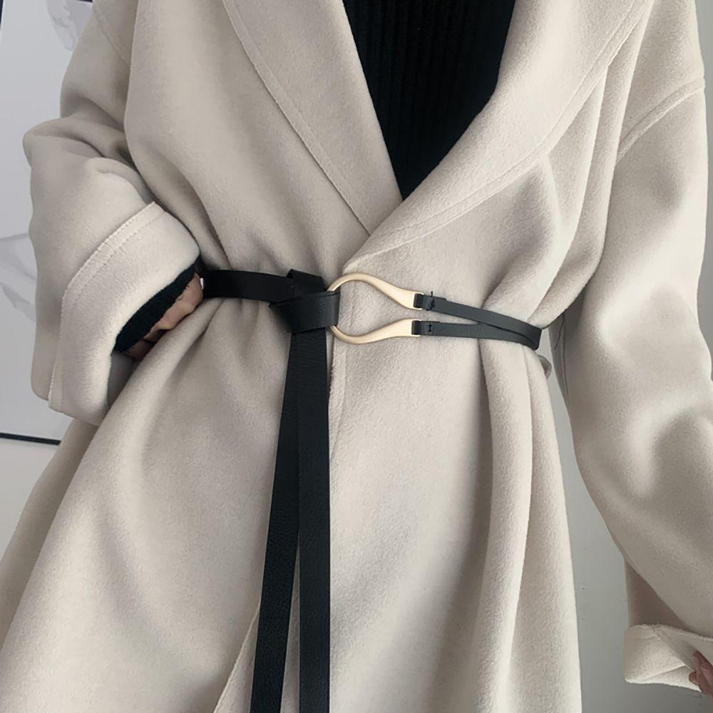 

Sweater No Punching Dress Women U-Shape Buckle Knotted Waist Strap Waistband PU Leather Belt чорний