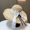 New Seaside Sun Hat Spring and Summer Fashion Rough Edge Lafite Straw Hat Small Fresh Lace Bow Big Edge Beach Hat