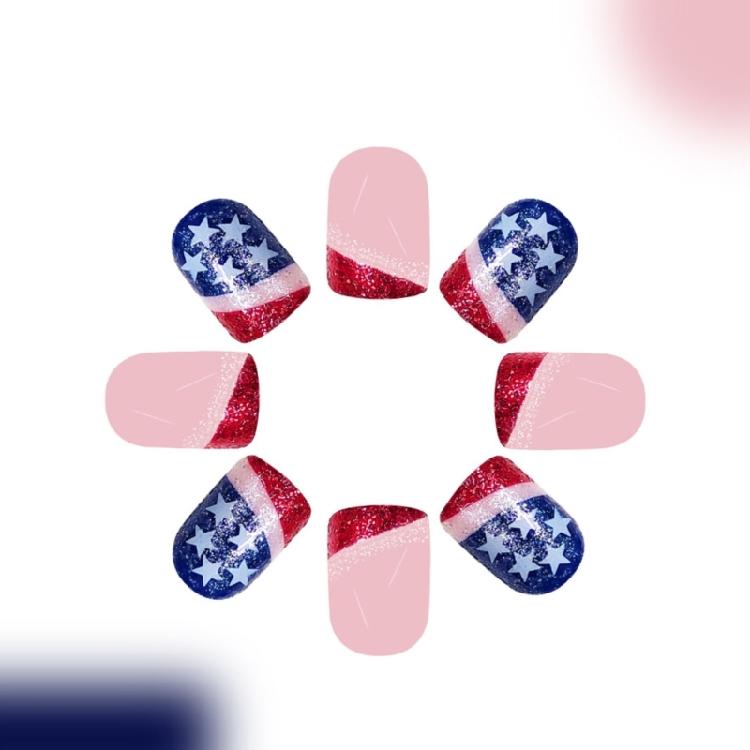Unghia Finta Quadrata French Tip Unghia a Pressione Copertura Totale Unghia Finta Giorno dell'Indipendenza Unghia da Incollare Unghia Finta Patriottica