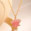 Lotus Pendant Necklace Enamel Lotus Flower Necklace Oriental Style Elegant Twist Chain Necklace Jewelry Gift for Women And Girls