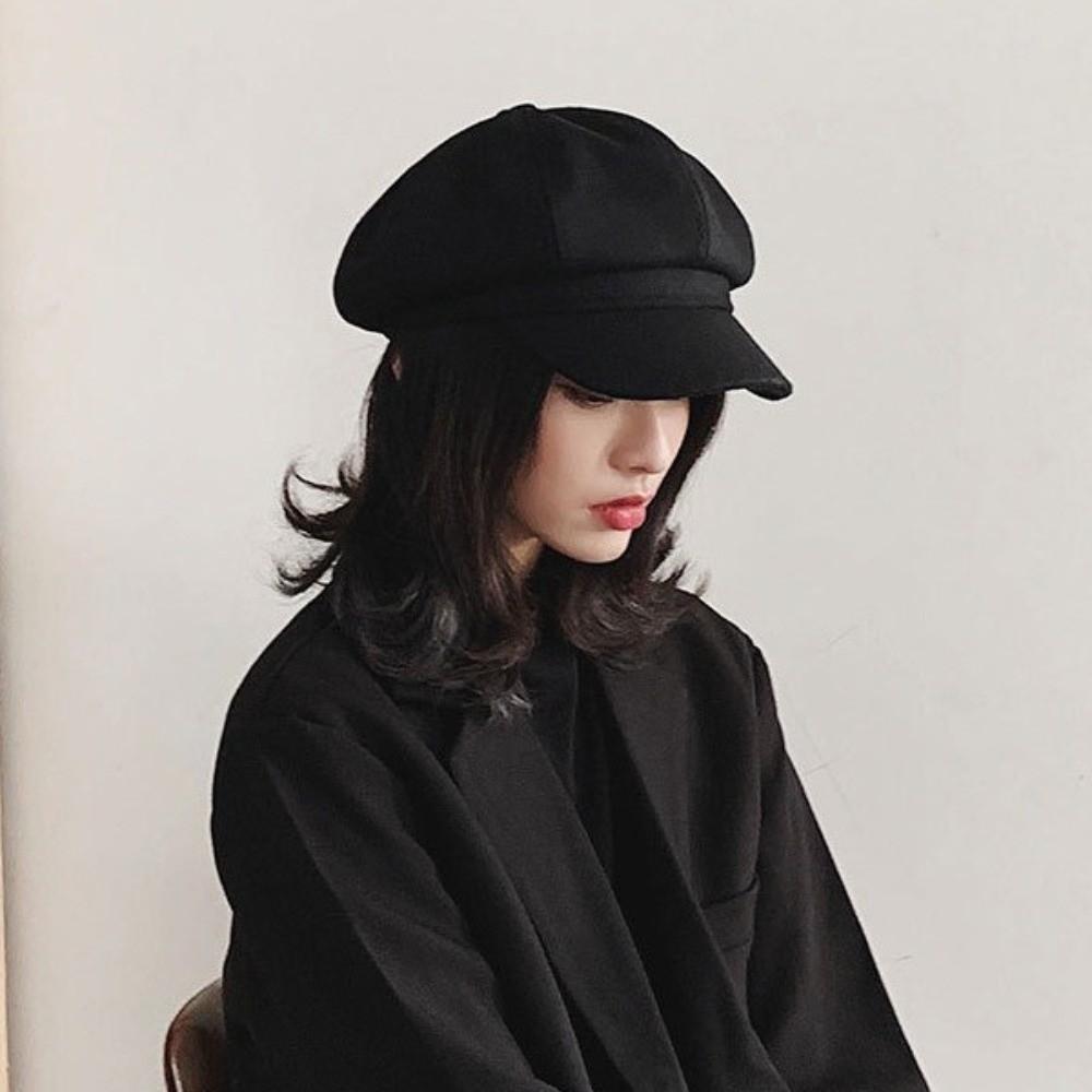 Solid Color British Berets Ear Protection Artist Hat Elegant Woolen Octagonal Hat  Girl