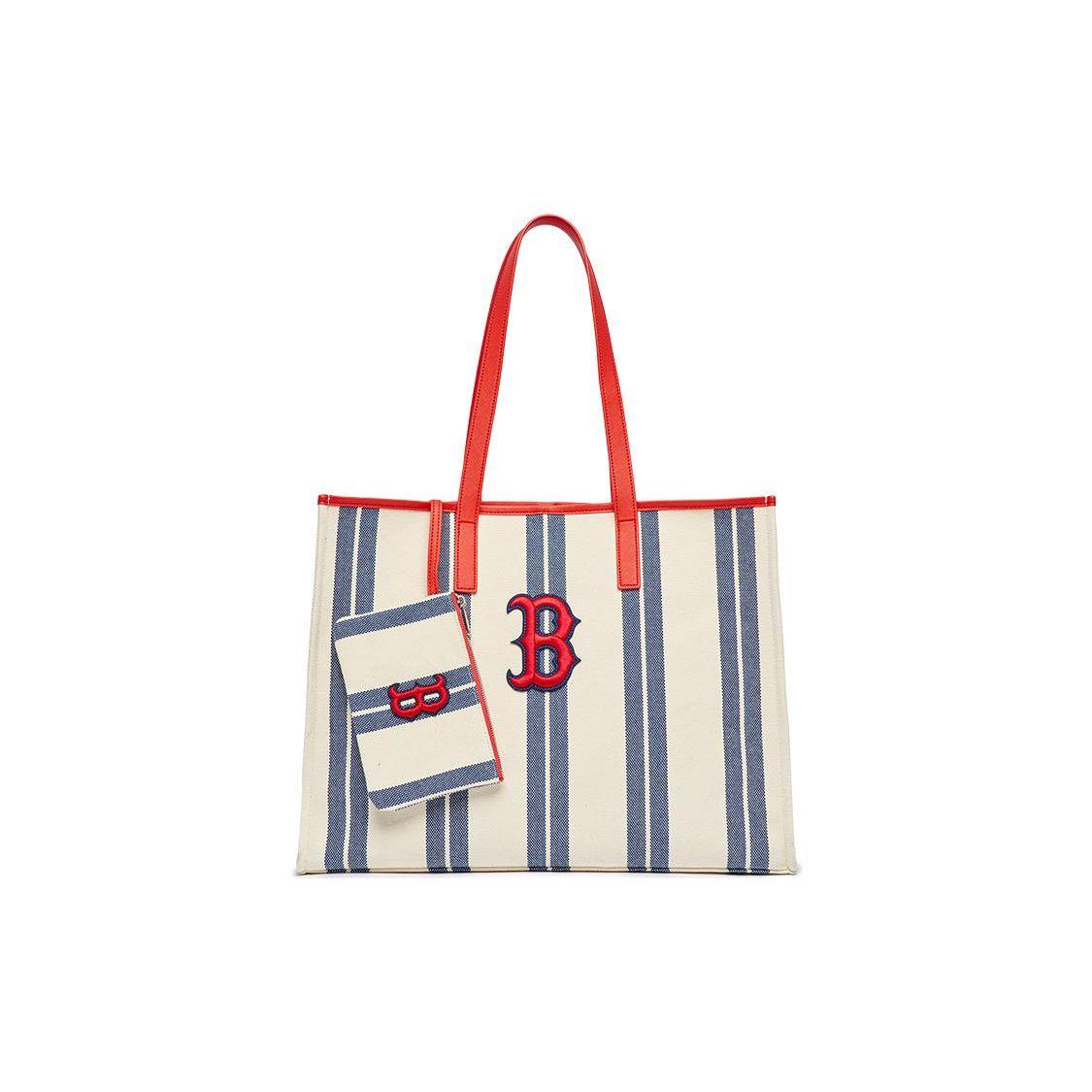 

MLB Boston Red Sox Striped Hook And Loop Canvas Tote Shopping Bag Unisex Tote Bag Light-Navy 3AORL03 Light Navy Blue