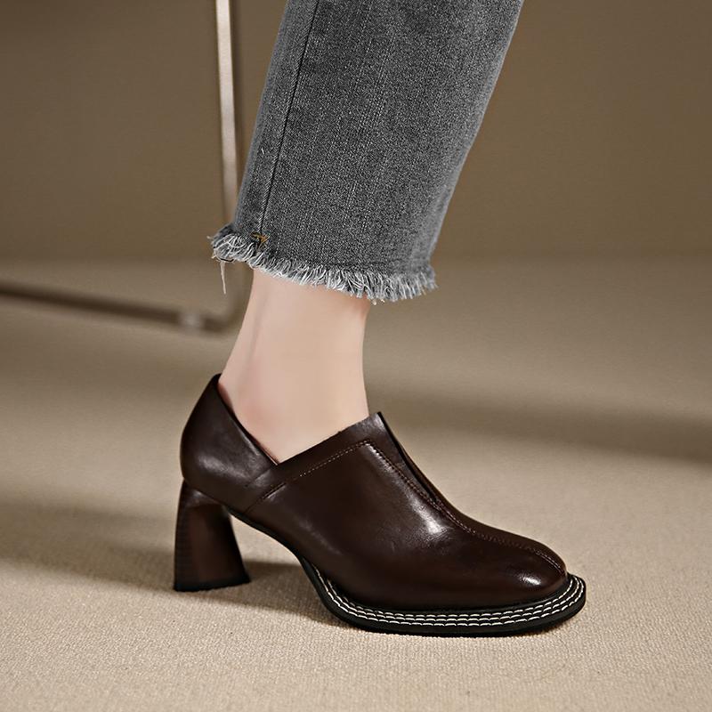 Fashion Women's Fashion Thick Heel Shoes Spring New Square Head Deep Mouth Slip-off Anti-slip Wear-resistant High Heels
