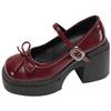 Red French thick heel small high heels women's 2025 new summer skirt retro Mary Jane small leather shoes