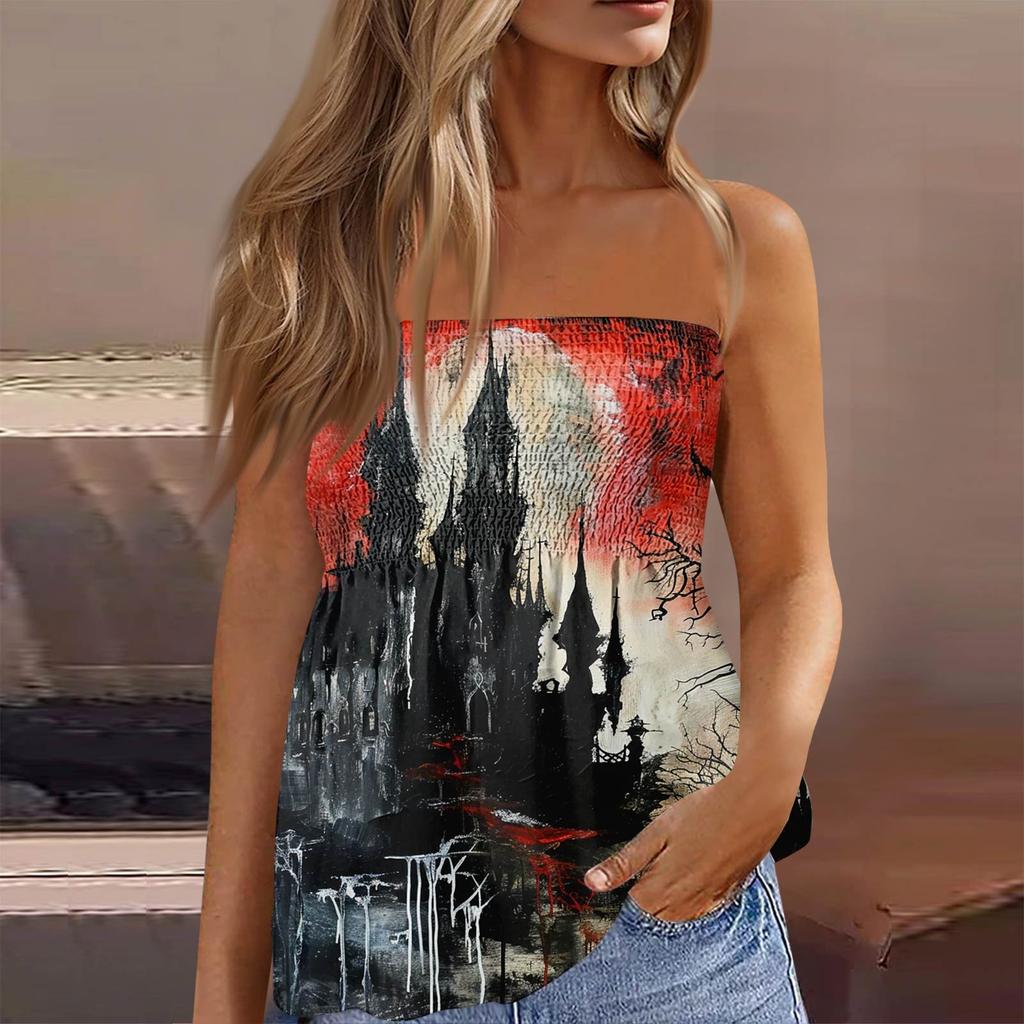 Summer Tube Tops For Women,Cute Sexy Off Shoulder Print Sleeveless T-Shirt