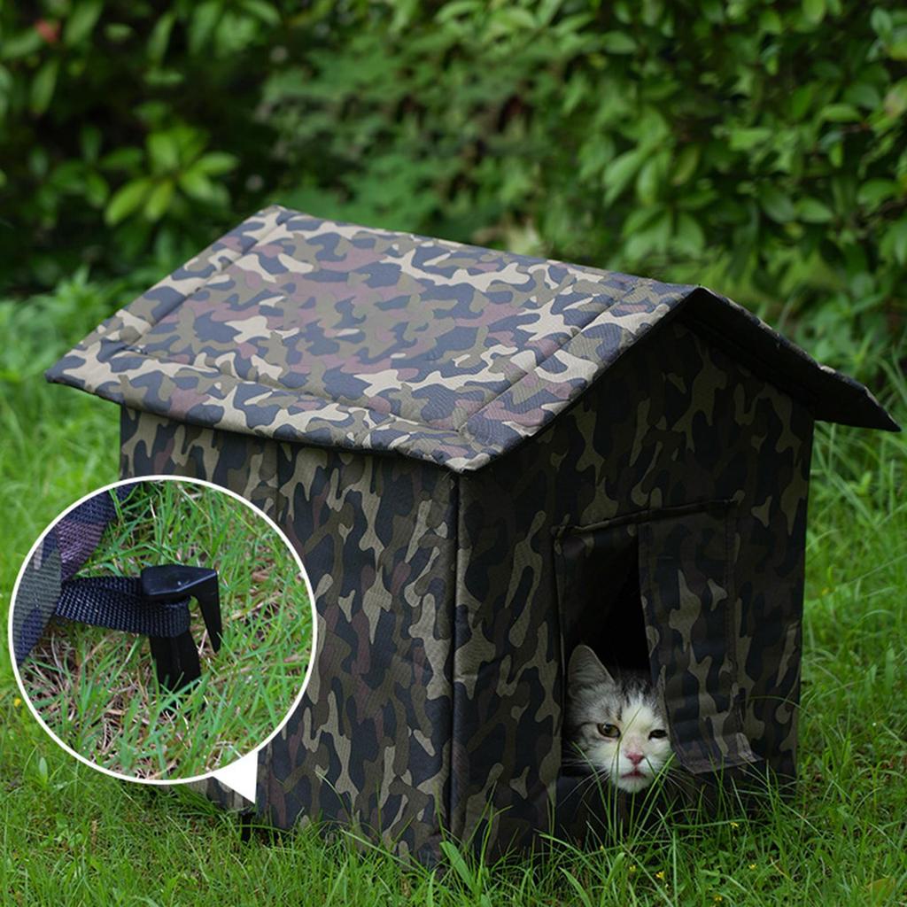 Outdoor Cat House Shelter Oxford Cloth Weatherproof Kitty Pet for Winter Backyard