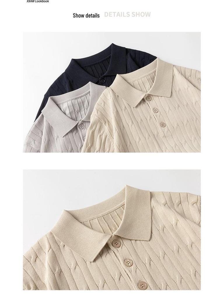 Summer 2026 Men's Loose Japanese Style Knitwear - Short Sleeve Trendy Design