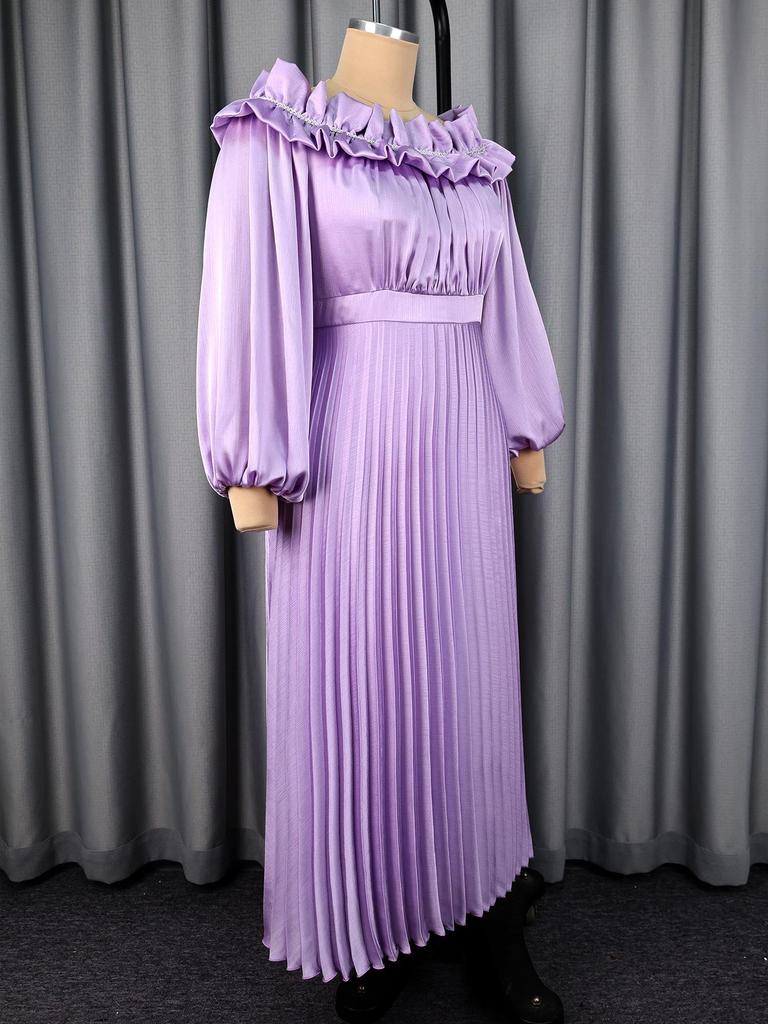 Plus Size Women's Elegant Pleated Chiffon Skirt Dress with Slimming Ruffle Waist