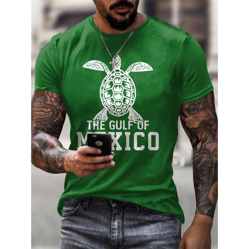 Mens Gulf Of Mexico Print T Shirt Round Neck Short Sleeve TShirts Summer Casual Tops Tees