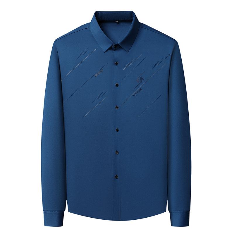 Men's Long Sleeve Shirt Men's Autumn Fashion Korean Version of Middle-aged Casual All-match Seamless Elastic Shirt Men