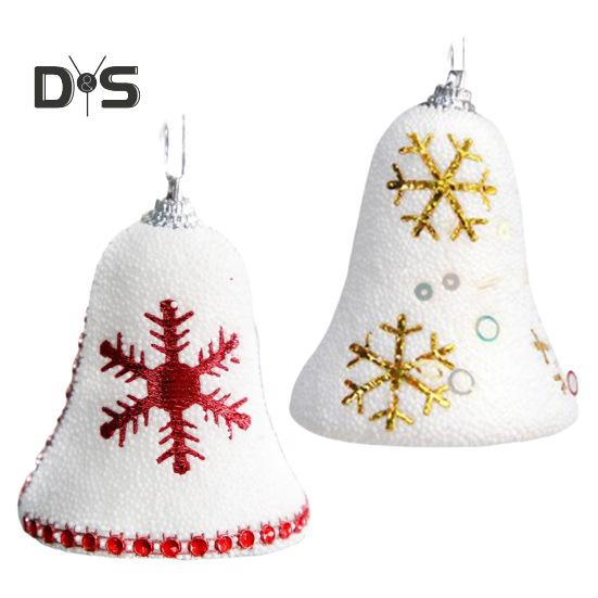 4 Pcs Christmas Snowflake Bell Pendant Sequin Decor White Foam Christmas Decoration Hanging Ornament Festive Home Office Decor Party Centerpieces