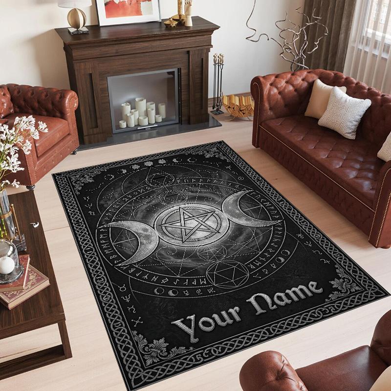 Witchcraft Theme Crystal Velvet Rug Personalized Custom Name Text Soft Floor Mat Home Decor