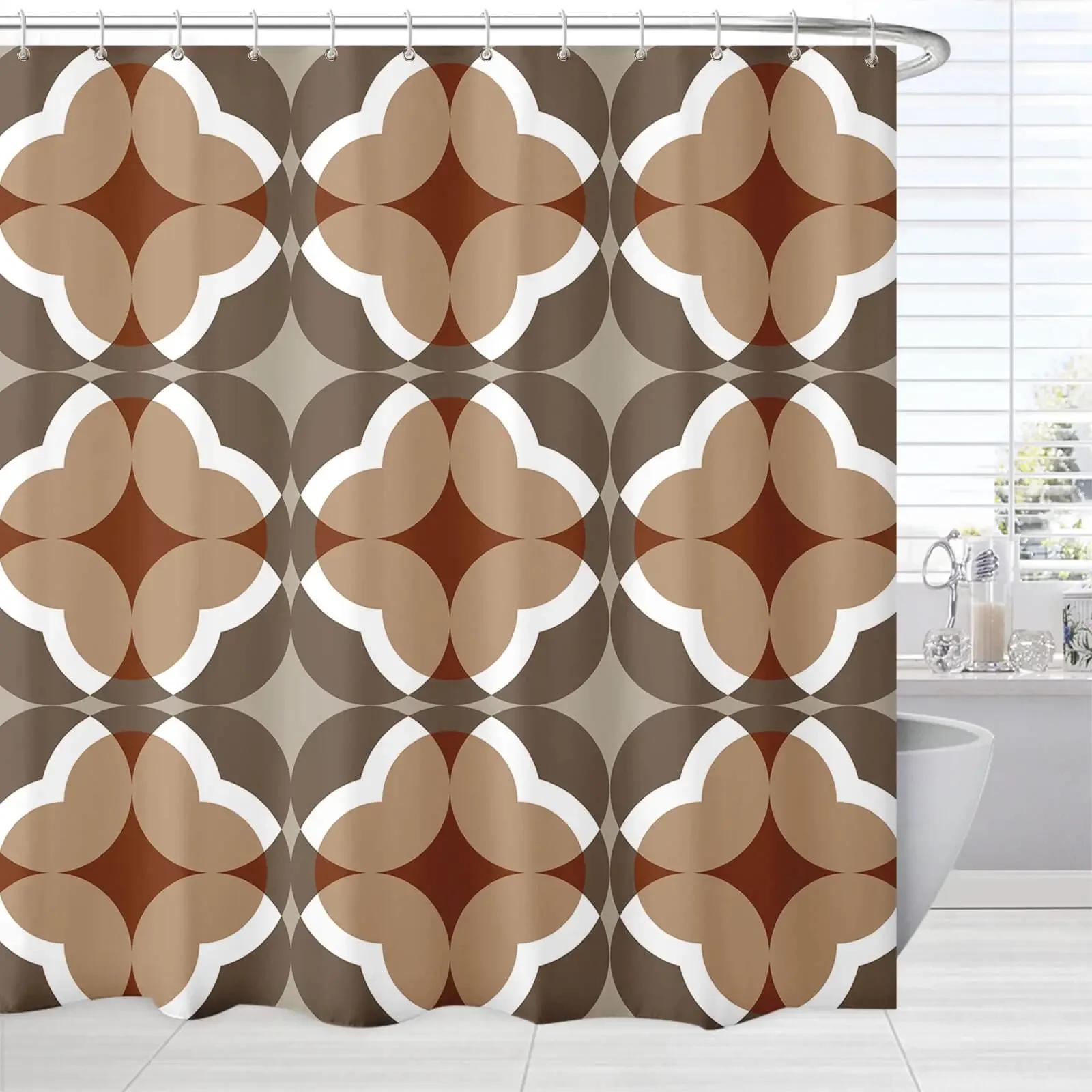 

Brown Bathroom Shower Curtains Grey And Beige Shower Curtain Abstract Tan White Geometric Pattern Shower Curtain Bathroom Decor W60H190(CM)-1 Pcs