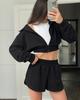 Casual Women's Solid Color Set, Long-sleeved Zipper Cardigan Jacket, Women's Elastic Shorts Two-piece Set