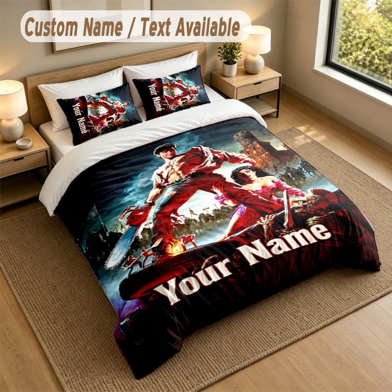 3Pcs Bedding Set Custom Name Text, 1 Sheet 2 Pillowcases Home Bed DecorEvil Dead Ash Williams