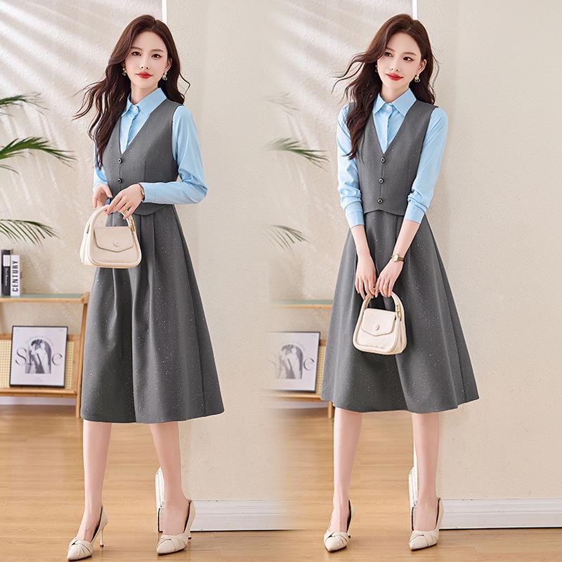 

2025 Весенний женский комплект рубашки с длинным рукавом и платья-жилета - NY2557 XL (60-65 kg)