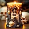 3D Witch Cylinder Candle Silicone Mold DIY Skull Witch Relief Cylinder Aromatherapy Resin Silicone Mould Halloween Decor Gifts
