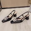 Baotou Sandals Women's Summer 2025 New Fashion Green Back Empty Thick Heel High Heels French Square Head Mid-heel Shoes