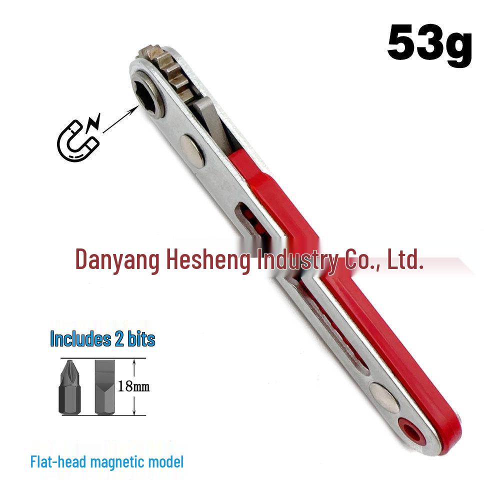 Compact Two-Way Right Angle Ratchet Screwdriver Set with Phillips & Slotted Bits