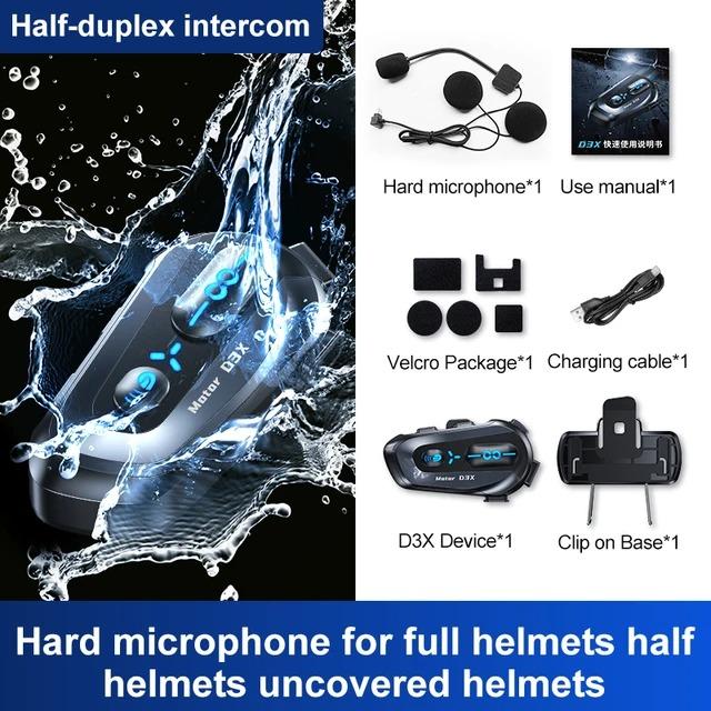 

D3X Motorcycle Helmet Intercom Bluetooth Headset Waterproof Half-Duplex 600 Meters Interphone Multi-person Communication
