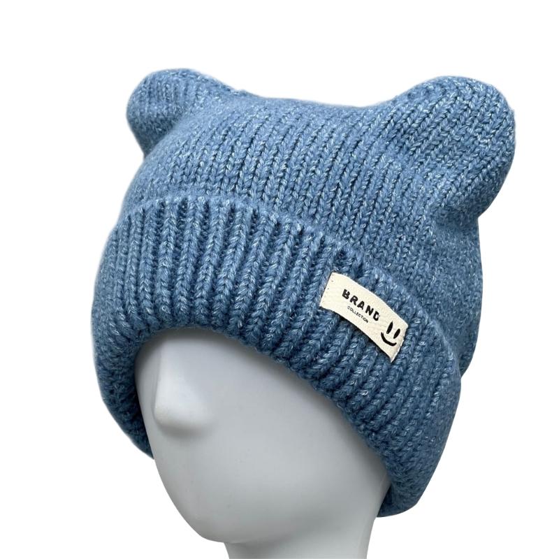 Little Devil Hat Devil Horn Hat Crochet Beanie Cat Ear Beanie Cute Knit Hat Crochet Knitted Hat Skullies Beanie светло-серый