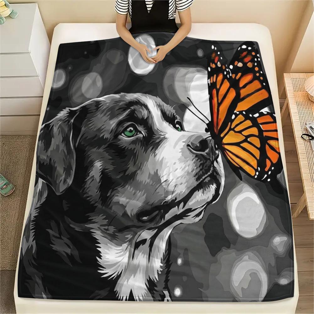 1PC Watercolor Pet Art Print Flannel Blanket, High quality All Seasons, Home Decor, Warmth and Comfort, Perfect for Christmas Gifts