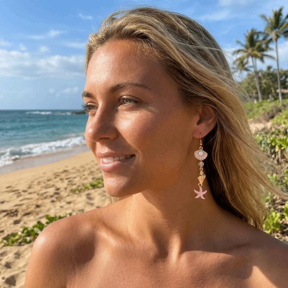 Pearl Rhinestone Dangle Earrings Exaggerated Shell Drop Earrings Starfish Stud Earrings  Beach