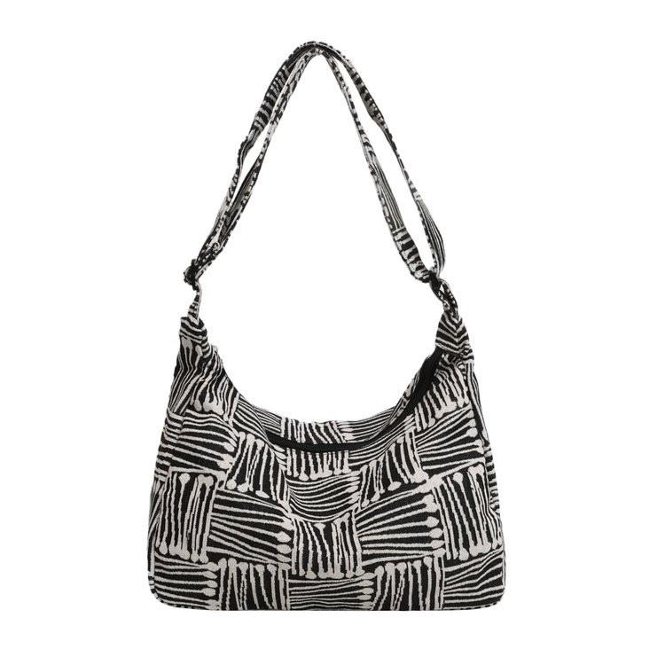 Stylish Large Capacity Striped Canvas Crossbody Bag For Women Comfortable For Everyday Carry чёрный