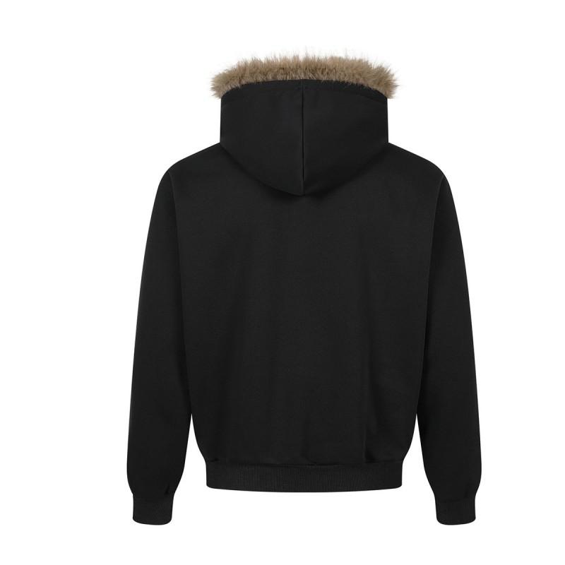 Magic Bear American Retro Street Rock Fleece Hooded Zip Sweatshirt Casual Jacket Teens