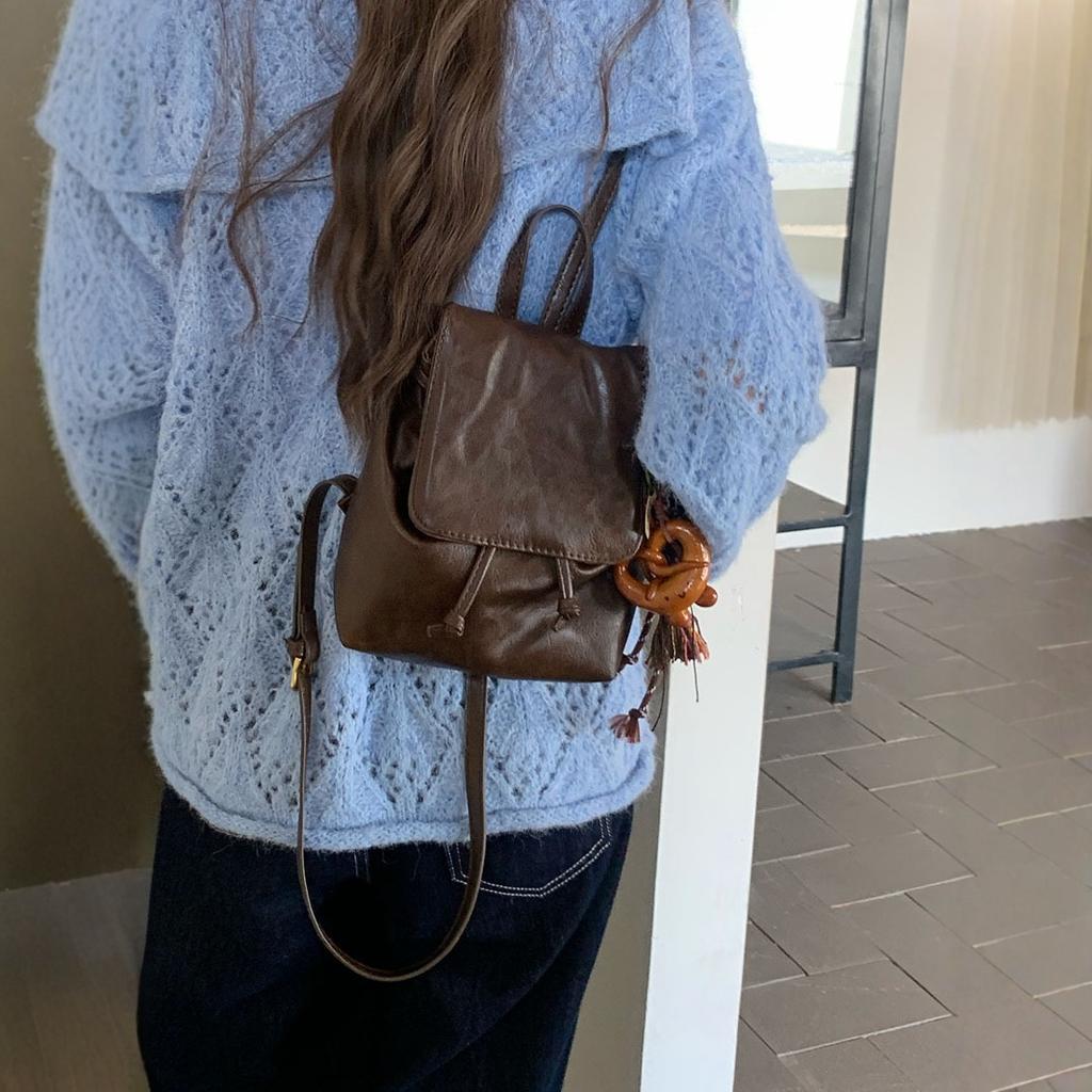 Brown Leather-textured Small Backpack, Retro Pu Soft Leather Feel, Versatile Single-shoulder Bag, Commuter Versatile Small Backpack