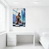 Sexy Impressionistic Nude Black Woman On Checkered Floor Tin Sign, Blue Choker & Beads, Light Blue Wall with Cross Window, Vinta