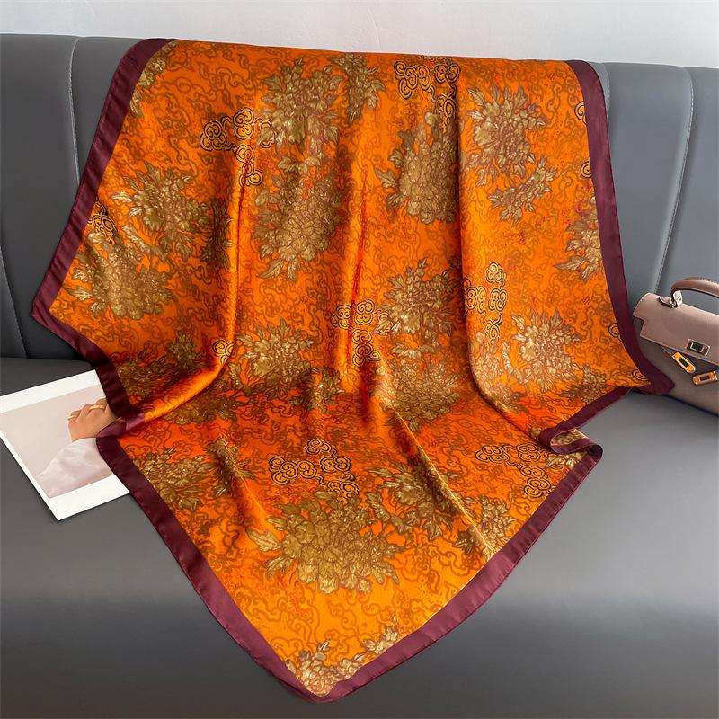Simulation silk large square scarf new silk scarf 91cm high-end luxury printed scarf European and American style shawl sunscreen yarn