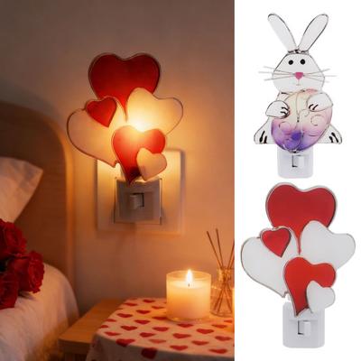 Plug-in Easter Bunny Night Light Love Heart Wall Outlet LED Lamp Holiday Party Home