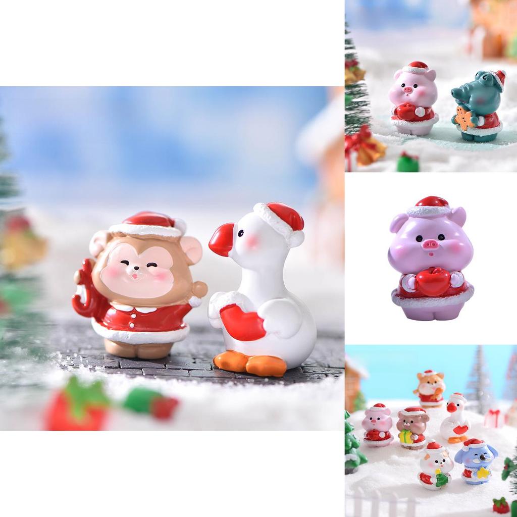 Adorable Resin Christmas Animal Miniatures With Snowy Landscape Diy Ornaments