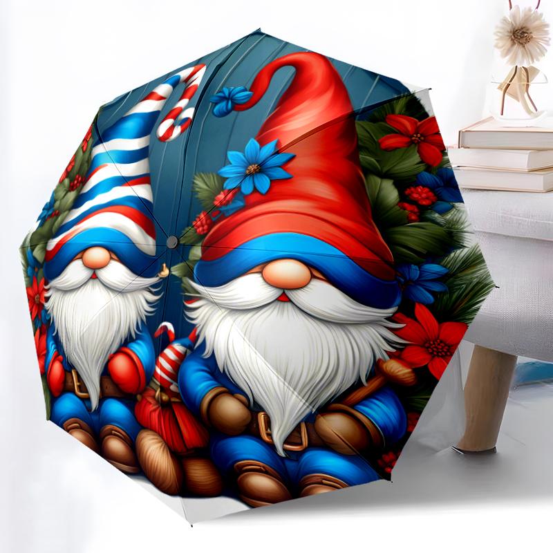 1pc Sturdy 8-Bone Auto Umbrella, Christmas Dwarfs Umbrella, Digital Printed, Foldable Umbrella for On-the-Go Outdoor Use