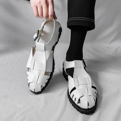 Sommer Herren Sandalen Schwarz Kleid Geschlossene Zehen Schuhe Lässig Stilvoll Weißes Leder Römersandalen Übergröße