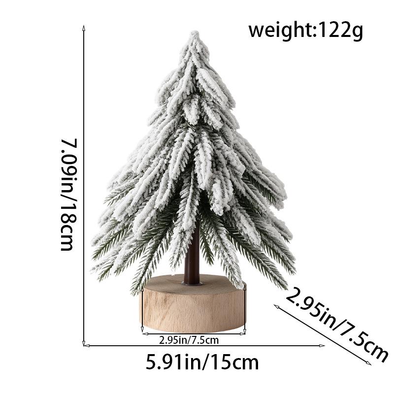 Mini Snowy Cedar Christmas Tree with Round Wood Base - Desktop Ornament