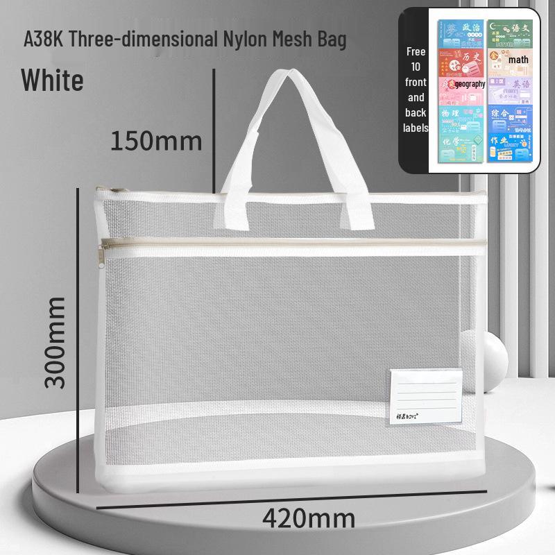 

A3 Mesh Art Storage Bag - Large Capacity Student Handheld & Shoulder Bag for Exam Documents, 3D Design белый