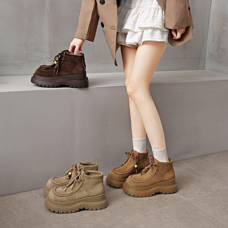 Martin Boots Women's Thick-soled Lace-up Versatile and Thin Heightening Short Boots Children's New Autumn and Winter Models