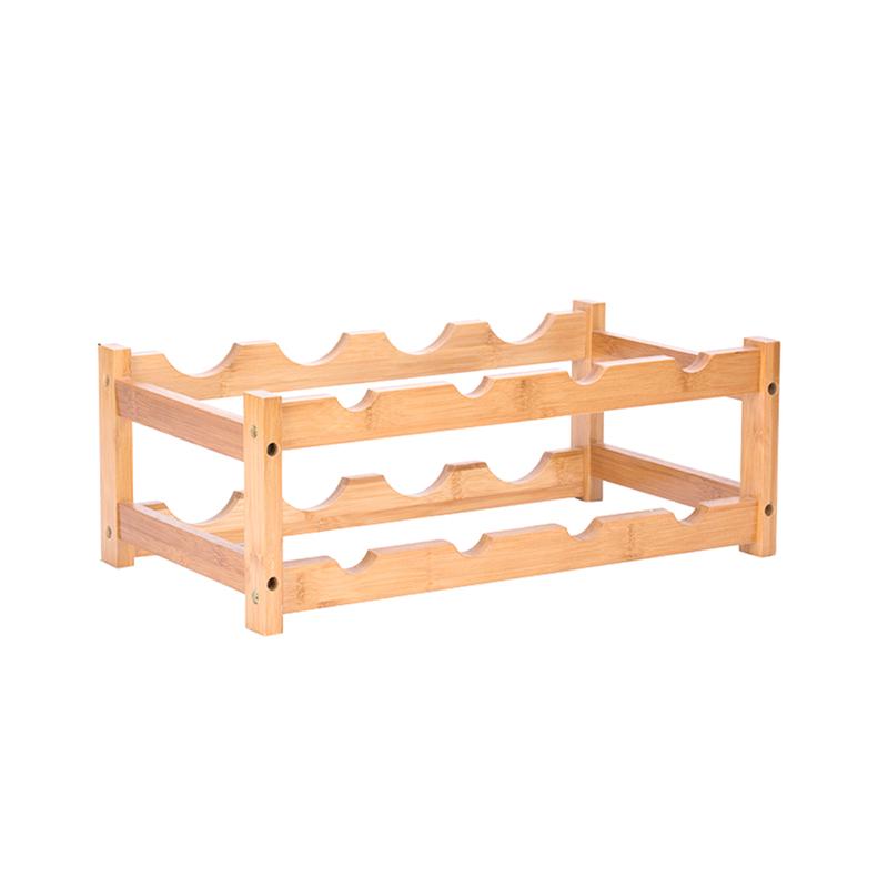 Wine Rack Freestanding 8 Bottle 2 Tier Bamboo Wine Racks Countertop Cabinet Wine Holder Wine Storage Shelf For Kitchen