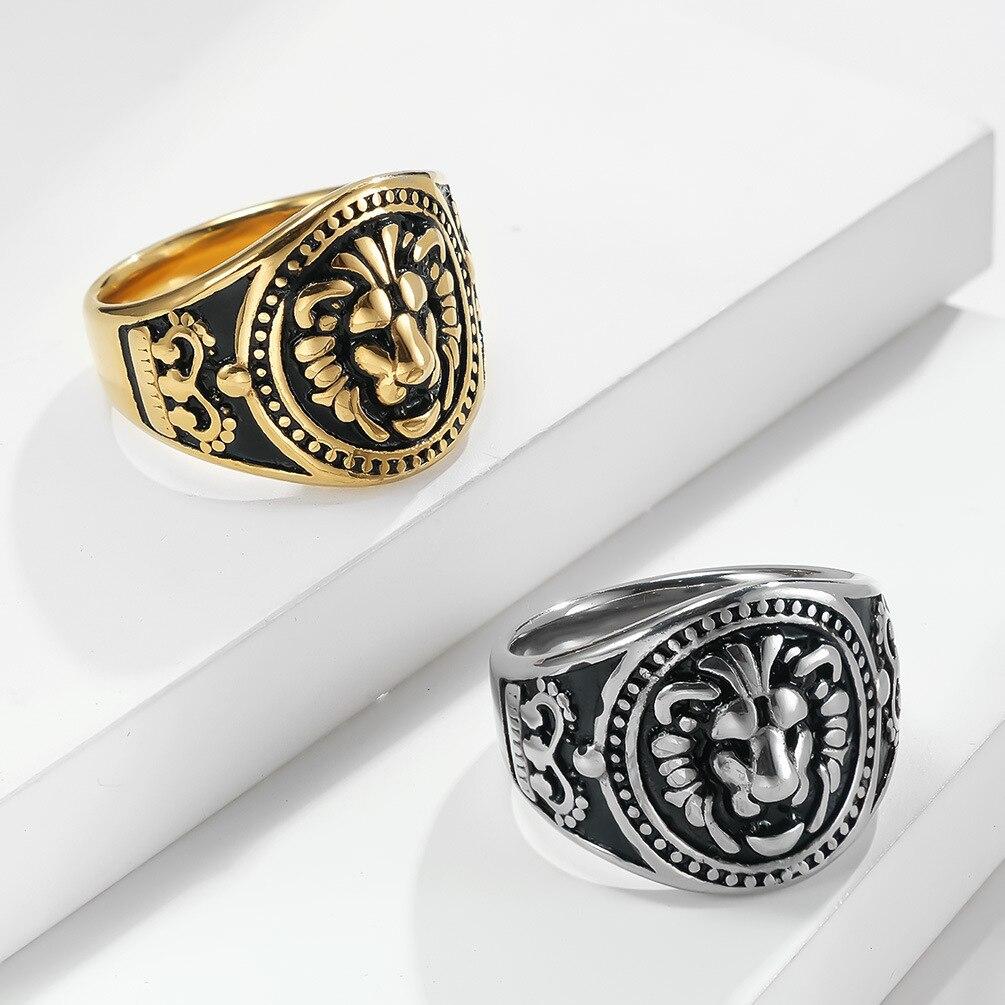 Vintage Stainless Steel Lion Head Men's Rings Lion Domineering Hand Jewelry Accessories Party Punk Holiday Gift