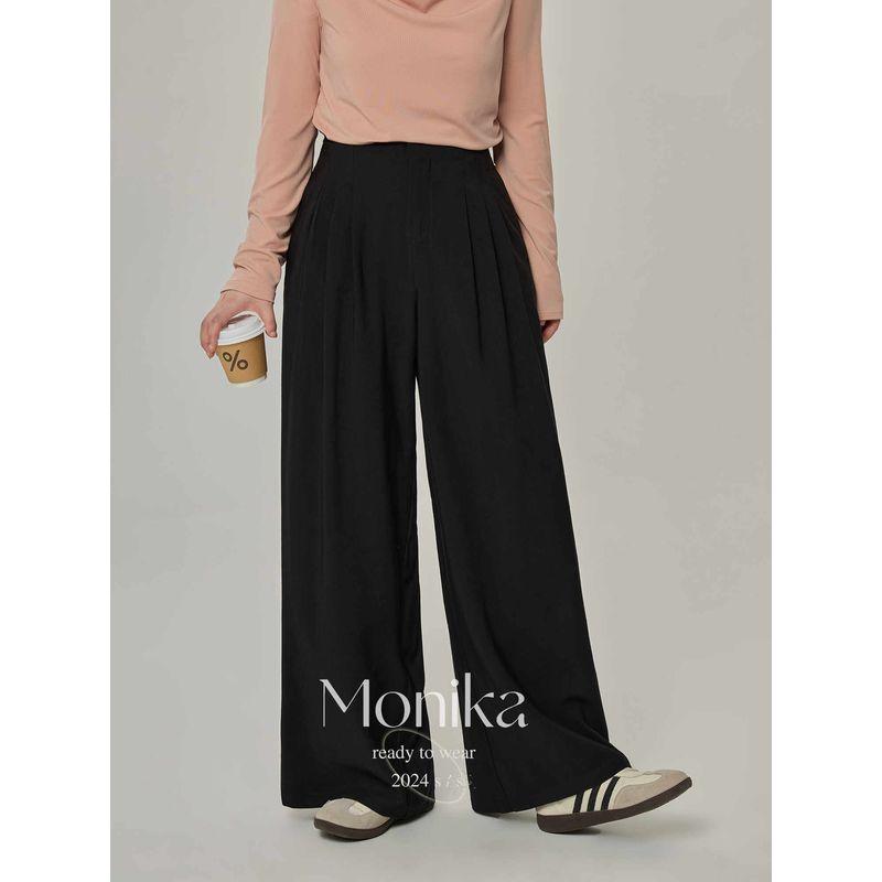 Plus Size Black Drape Plus Size Ladies Straight-leg Pleated Loose Pants Black XL