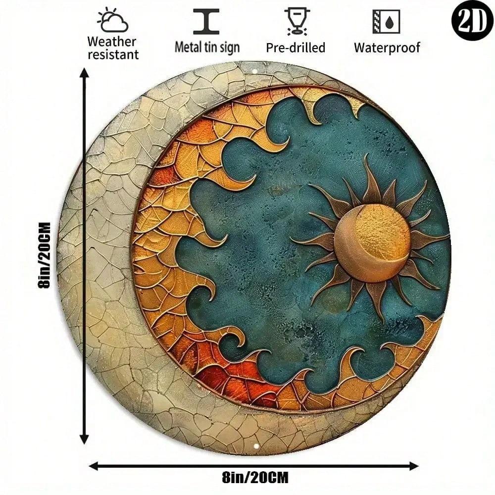Sun Crescent Moon Metal Sign 2D Flat Rustic Iron Wall Art Outdoor Garden Decor No Power Required