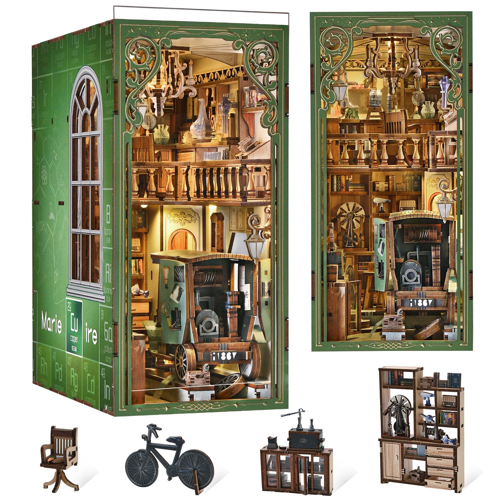 

MiniCity DIY Book Nook Kit - Dollhouse Kit - Miniature House Kit with Artwork and LED Lights (Radium Lady)