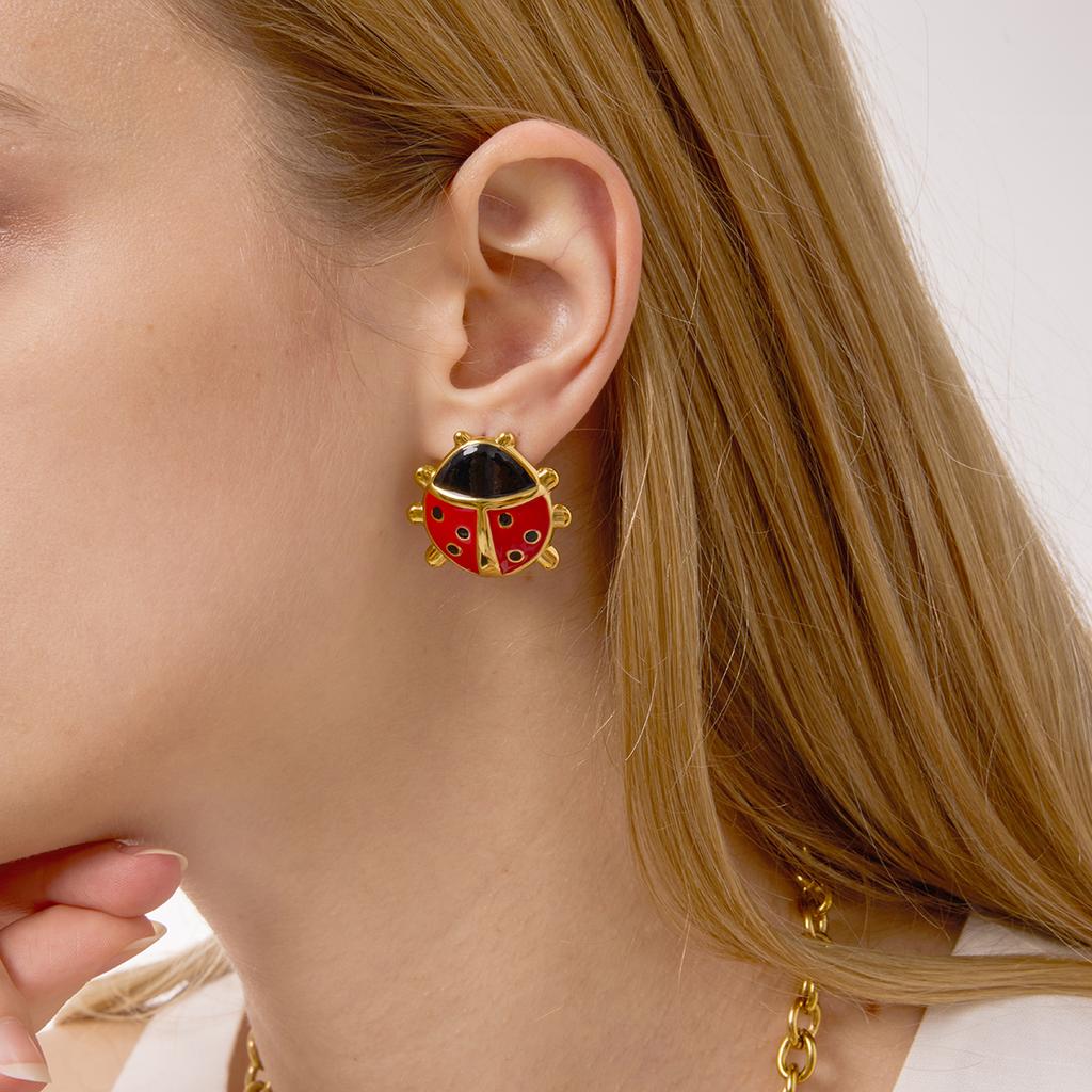 Youthway Niedliche Marienkäfer-Ohrstecker mit Öltropfen für Damen, vergoldete Edelstahl-Ohrringe, einfacher Modeschmuck, Geschenk