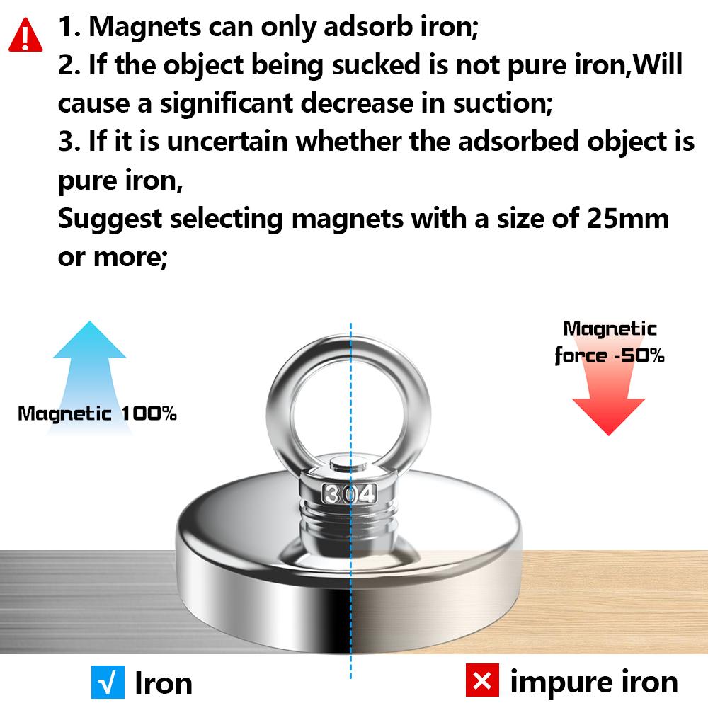 D16~D42mm Super Strong Neodymium Fishing Magnet N52 Heavy Duty Rare Earth Magnet with Countersunk Hole Eyebolt Salvage Magnetic